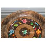 Handcrafted Wooden Serving Tray with Colorful Floral Design