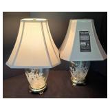 Lovely Pair of Floral-Patterned Glass Lamps