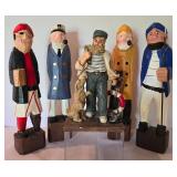 Old Salts Collection Figure + Four Carved Wooden Nautical Figures