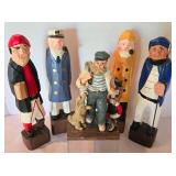 Old Salts Collection Figure + Four Carved Wooden Nautical Figures