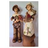 Outstanding Carved Wooden Pilgrim Thanksgiving Couple