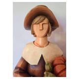 Outstanding Carved Wooden Pilgrim Thanksgiving Couple