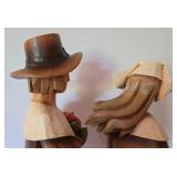 Outstanding Carved Wooden Pilgrim Thanksgiving Couple