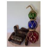 Vintage Wooden Boat Net Floats & Nautical Decor