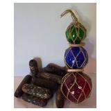Vintage Wooden Boat Net Floats & Nautical Decor