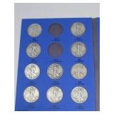 Liberty Standing Half-Dollar Coins in collector folio: 1937-1947