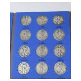 Liberty Standing Half-Dollar Coins in collector folio: 1937-1947