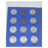 Liberty Standing Half-Dollar Coins in collector folio: 1937-1947