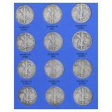 Liberty Standing Half-Dollar Coins in collector folio: 1937-1947