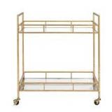 Home Decorators Collection Gold Leaf Metal and Glass Rolling Bar Cart with Glass Top (30 in. W x 33 in. H) Customer Returns See Pictures