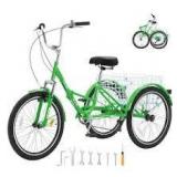 VEVOR Folding Adult Tricycle 24 in. 7-Speed Adult Folding Trikes Carbon Steel 3 Wheel Cruiser Bike, Green  Customer Returns See Pictures