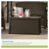 Suncast Elements Plastic Outdoor Coffee Table with Storage- Java  Customer Returns See Pictures