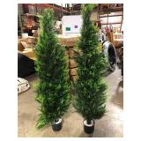 CAPHAUS 5 ft. Green Artificial Cedar Tree, Natural Faux Plants for Outside Planter with Dried Moss, UV Resistant, Set of 2 Customer Returns See Pictures