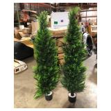 CAPHAUS 5 ft. Green Artificial Cedar Tree, Natural Faux Plants for Outside Planter with Dried Moss, UV Resistant, Set of 2 Customer Returns See Pictures