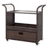 Wicker Outdoor Bar Cart with Storage Cabinet by Karl home Customer Returns See Picture