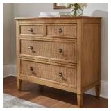 Home Decorators Collection Marsden Patina Wood Finish 3-Drawer Cane Chest of Drawers (38 in W. X 36 in H.) Customer Returns See Picture