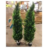 CAPHAUS 5 ft. Green Artificial Cedar Tree, Natural Faux Plants for Outside Planter with Dried Moss, UV Resistant, Set of 2  Customer Returns See Picture
