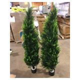 CAPHAUS 5 ft. Green Artificial Cedar Tree, Natural Faux Plants for Outside Planter with Dried Moss, UV Resistant, Set of 2  Customer Returns See Picture