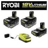RYOBIONE+ 18V Lithium-Ion HIGH Performance Starter Kit with 2.0 Ah Battery, (2) 4.0 Ah Batteries, and Charger PSK108SB Customer Returns See Picture