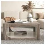 GALANO Janus 34.8 in. Knotty Gray Oak with Ivory Square Wood Top Coffee Table Customer Returns See Pictures