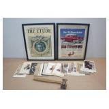 Assorted Collectables -Vintage Photographs, Meat Mallet, Framed Advertisements