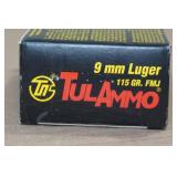 50 TulAmmo 9mm Luger 115 Gr FMJ Steel Case Ammo