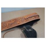 Leather Belt Gun Holster with Ammo Loops