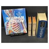 3 Dictionary Books and The Wonders Inside the Human Body. Book Stand Included