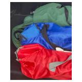 3 Lawn Chairs: Red Ozark Trail Basic Mesh, Blue, and Green Chairs