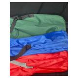 3 Lawn Chairs: Red Ozark Trail Basic Mesh, Blue, and Green Chairs