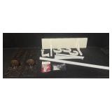 2 Decorative Wall Sconces, White Wall Shelf, and Curtain Rod with Mounting Accessories