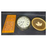 2 Clocks & Decorative Plate w/ Embossed Leaf (made in Columbia)