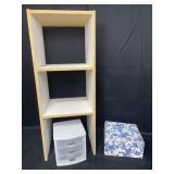 White 3 Cube Storage Tower, White Plastic 3 Drawer Storage (small desktop size), Blue and White Decorative Storage Box