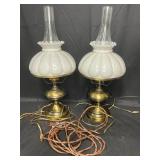Pair of Beautiful VTG Brass Bass Hurricane Lamps - Electric