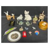 The Art of Chokin Plate w/ 24K Gold Edging Made in Japan, Large Variety of Animal Figurines (mixed materials), Magnets, Small Circular Wooden Storage Box and More!