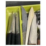 Decorative Hard Plastic Serving Bowls (Variety of Sizes) and Contents of Kitchen Utensils/Knives/etc