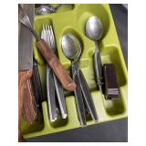 Decorative Hard Plastic Serving Bowls (Variety of Sizes) and Contents of Kitchen Utensils/Knives/etc
