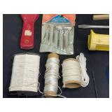 Variety of Hand Tools/Garage Items inc Caulk Gun, Twin/Rope, Variety of Screw Drivers, C-Clamp, Safety Glasses and More!
