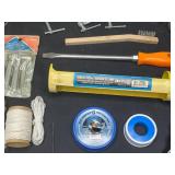 Variety of Hand Tools/Garage Items inc Caulk Gun, Twin/Rope, Variety of Screw Drivers, C-Clamp, Safety Glasses and More!