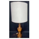 VTG Wooden Base Table Lamp w/ Ivory Shade & Gold Trim