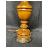 VTG Wooden Base Table Lamp w/ Ivory Shade & Gold Trim