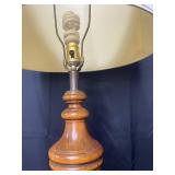 VTG Wooden Base Table Lamp w/ Ivory Shade & Gold Trim