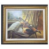 Framed Print of Violin on Chair w/ Sheet Music Signed by T. Milton