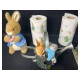 Beatrix Potter Peter Rabbit Collection inc 2 Paper Towel Rolls, Book, Stuffed Animal, Metal House and Metal Watering Can