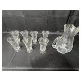 Princess House Heritage Collection Etched Water/Cocktail Pitcher 10.5", Set of 7 VTG Engraved Floral Parfait/Iced Tea/Water Glasses