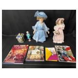 Lot of Queen Elizabeth II Decor and More inc. Vintage Show Stoppers Queen Mother Porcelain Doll w/ Stand, Franklin Heirloom Dainty Bess Porcelain Doll, Queen Elizabeth II Waving Figurine and Sadler St