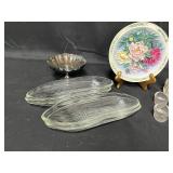The Peony Garden Plate & Stand, 4 Glass Corn on the Cob Holder Dishes, 8 Salt Dips, 1 Mini Rectangle Dish