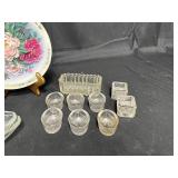The Peony Garden Plate & Stand, 4 Glass Corn on the Cob Holder Dishes, 8 Salt Dips, 1 Mini Rectangle Dish