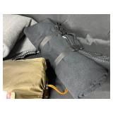 Embark Fold Up Chair, 2 Blankets - 1 Black (Liberty Mutual and One Grey) & Blue Sporting Goods Backpack