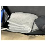 Embark Fold Up Chair, 2 Blankets - 1 Black (Liberty Mutual and One Grey) & Blue Sporting Goods Backpack